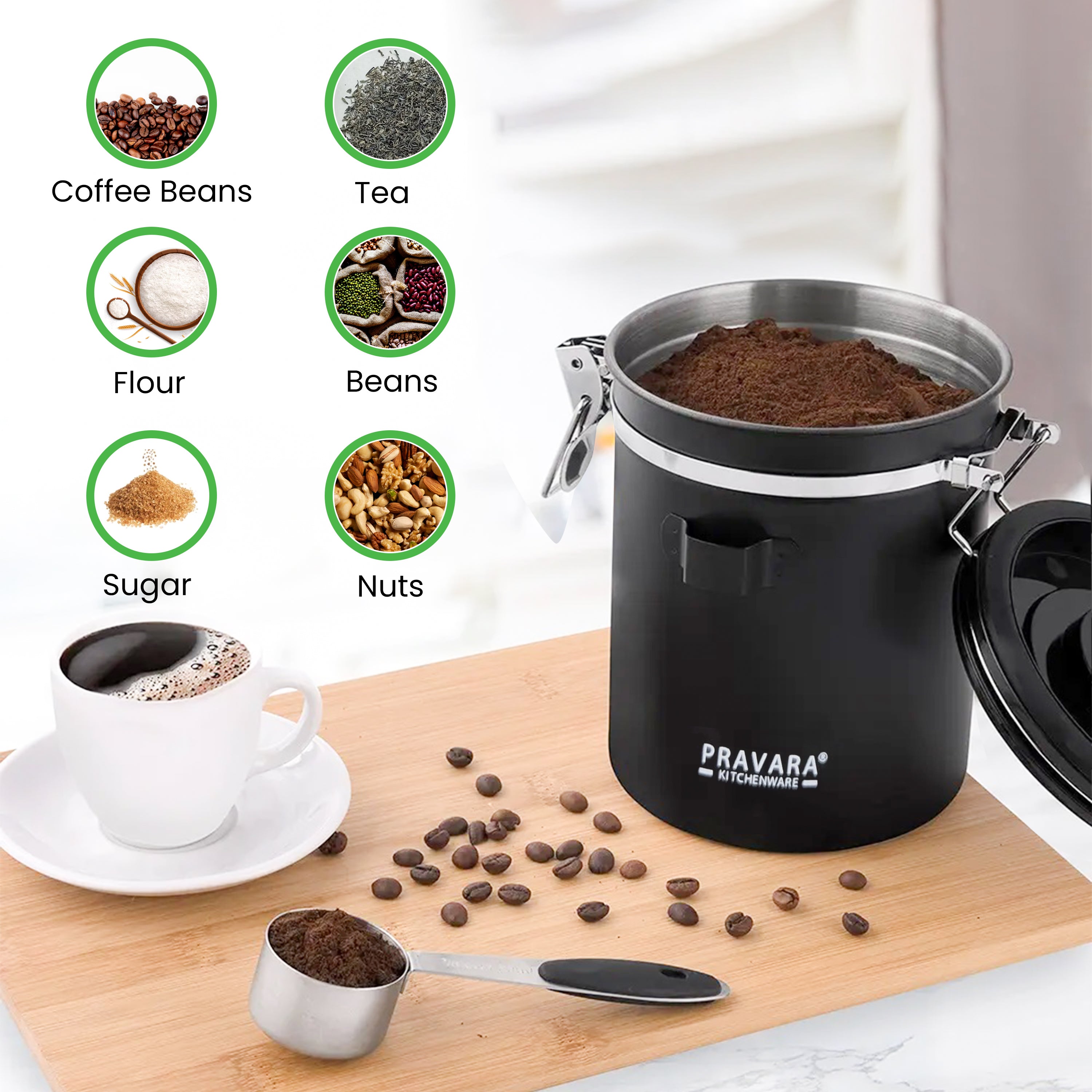Pravara 1500ML Airtight Coffee Bean Storage
