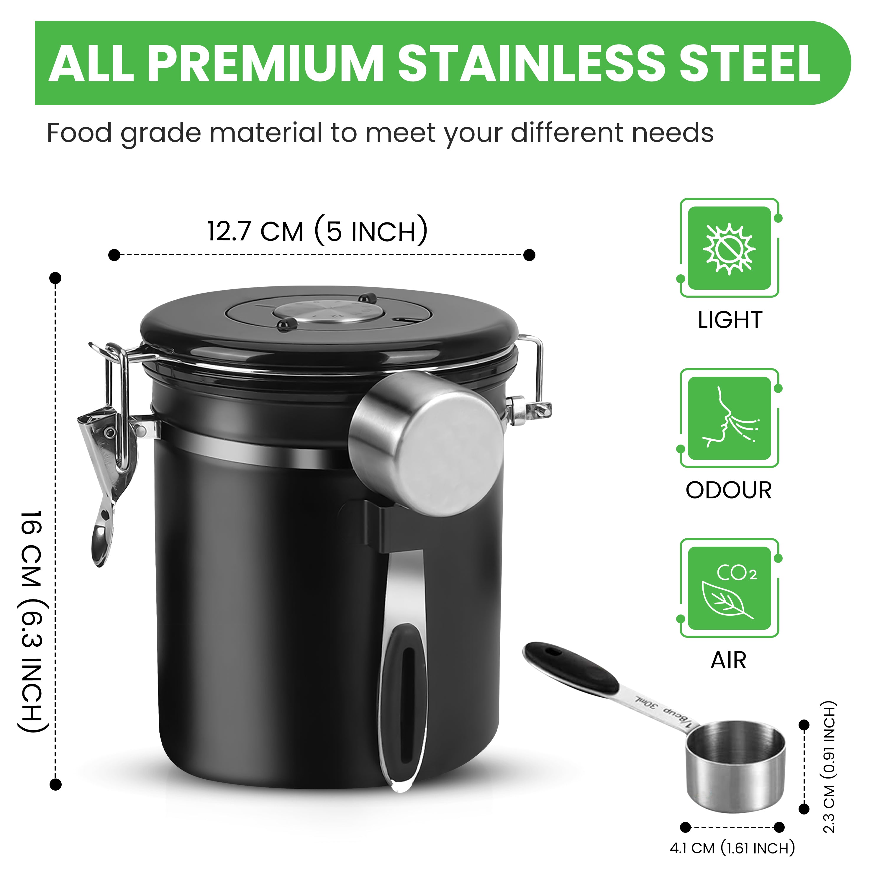Pravara 1500ML Airtight Coffee Bean Storage