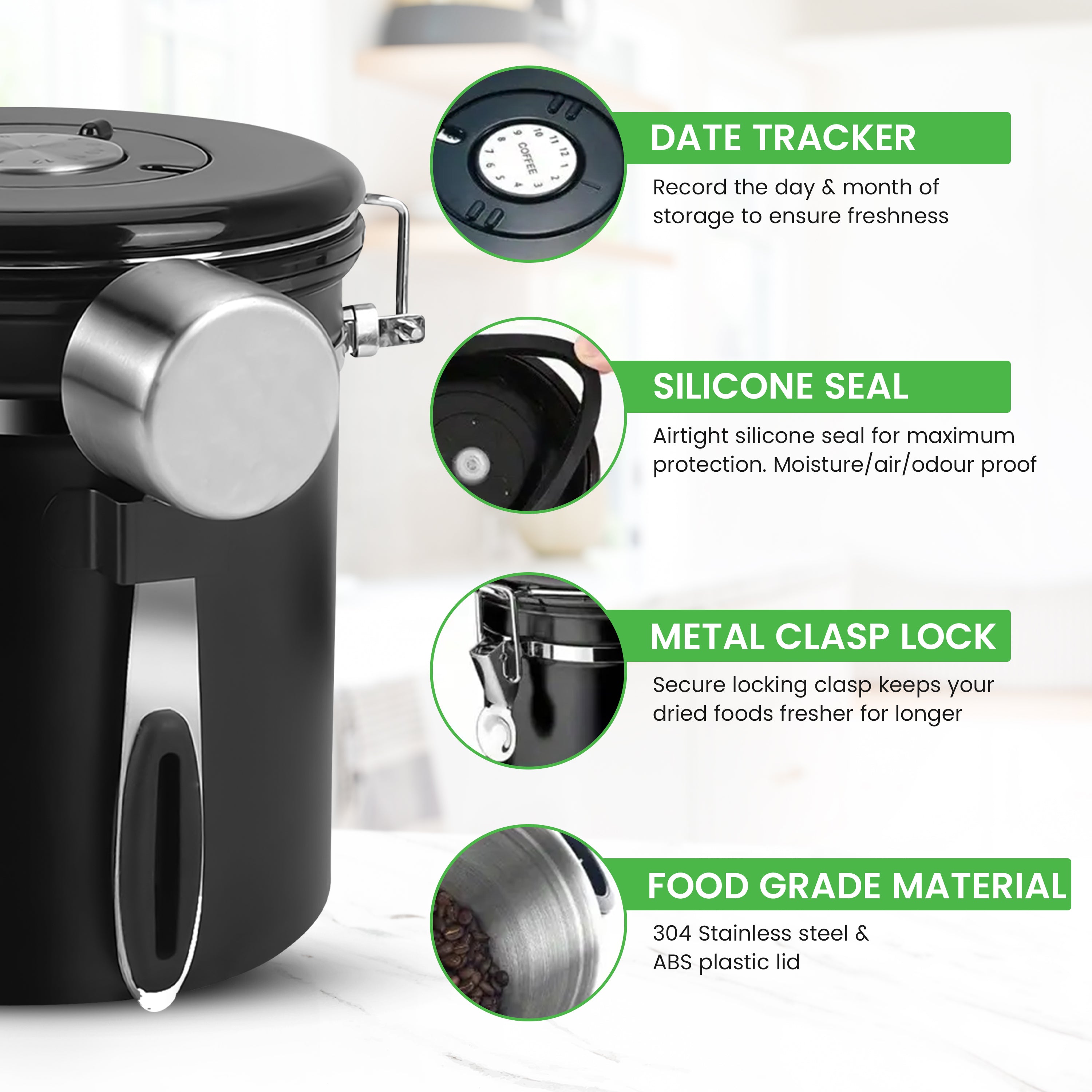 Pravara 1500ML Airtight Coffee Bean Storage