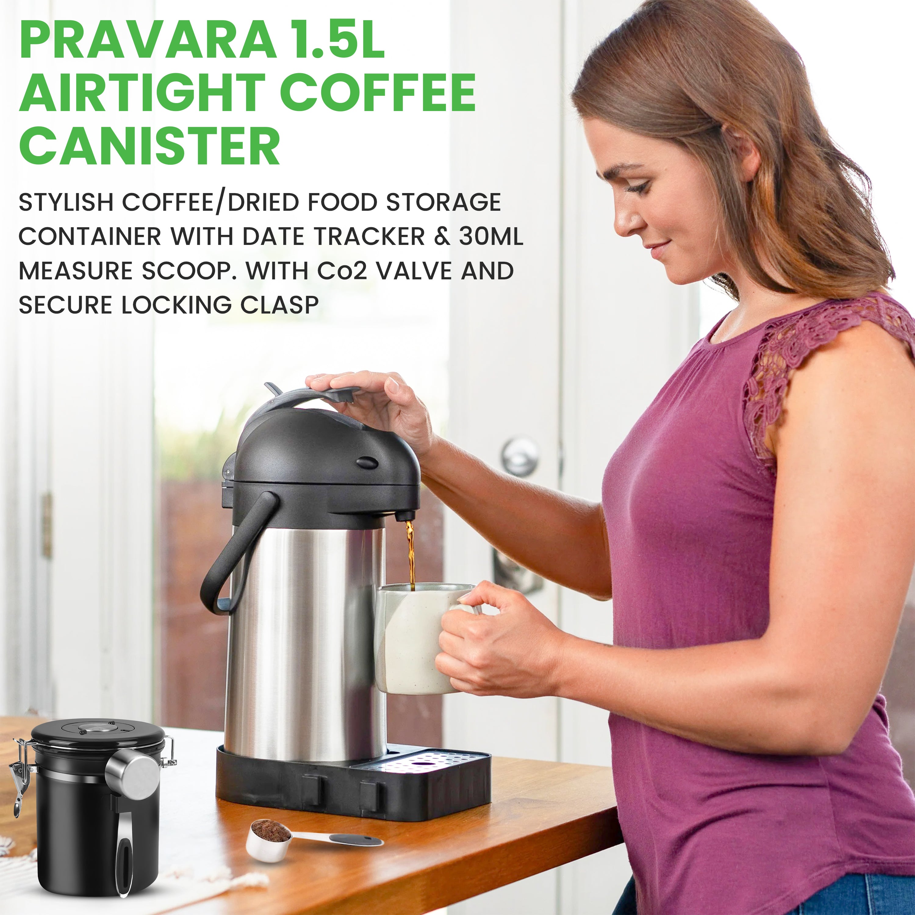 Pravara 1500ML Airtight Coffee Bean Storage