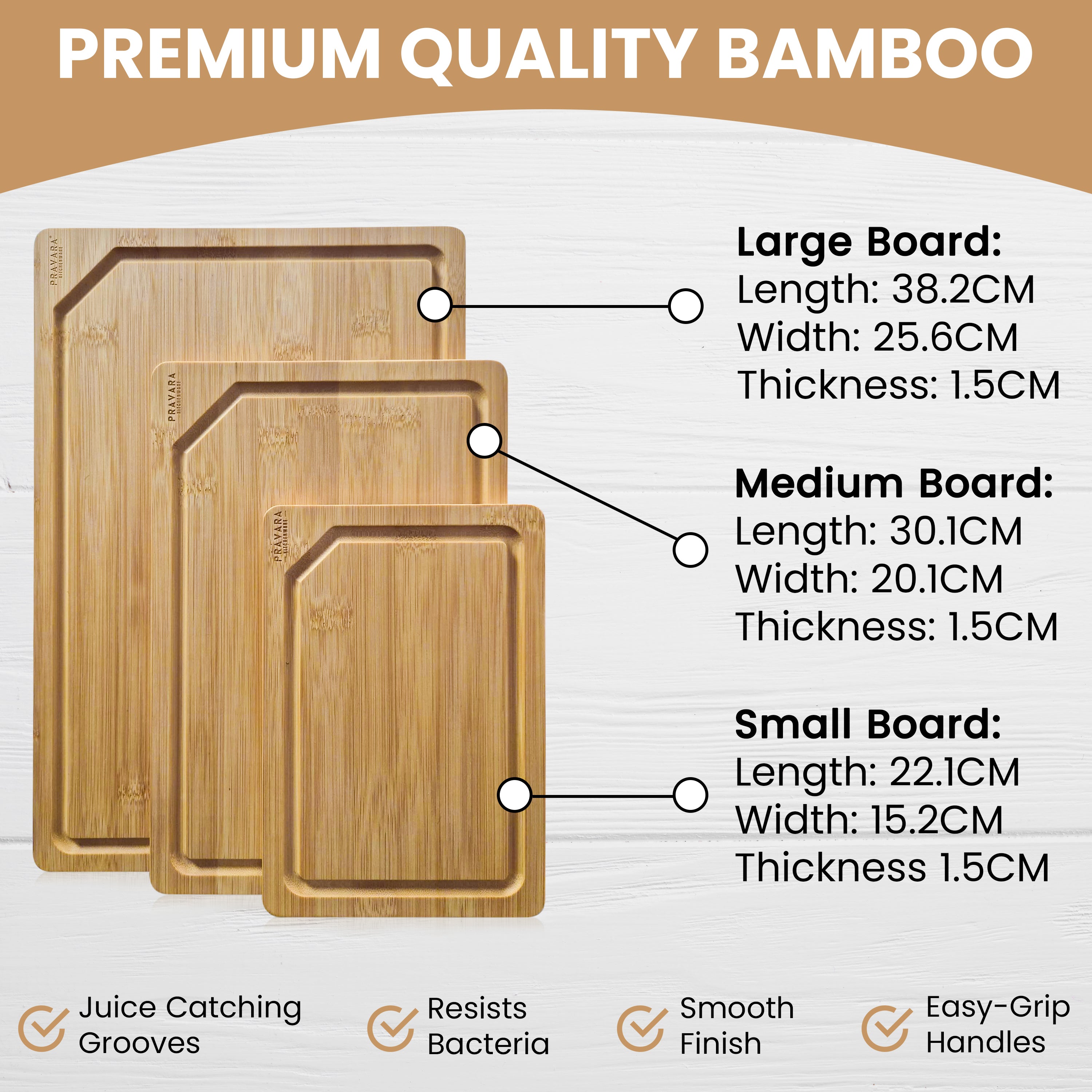 3 Set Bamboo Chopping Board Set