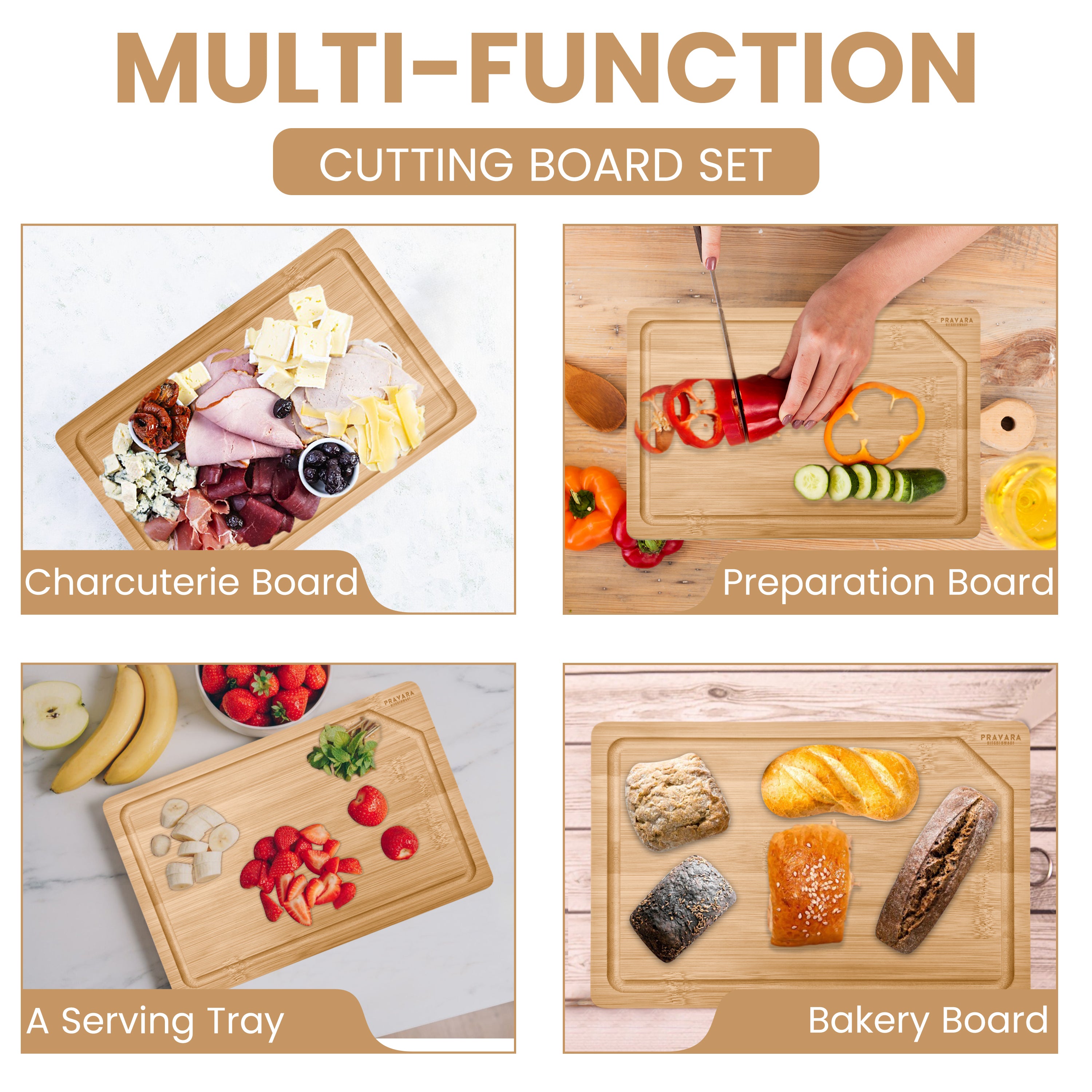 3 Set Bamboo Chopping Board Set