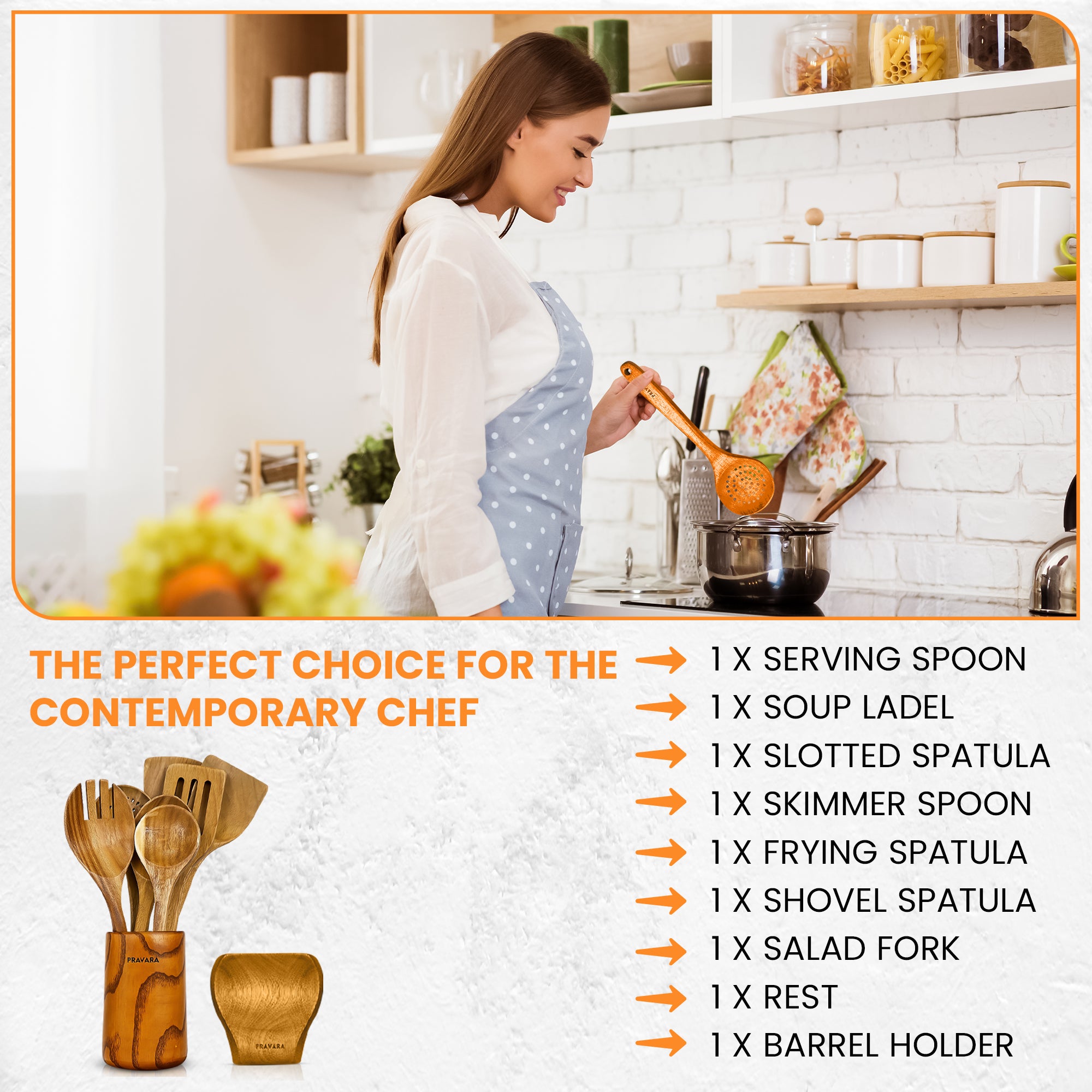 9 Piece Wooden Utensil Set