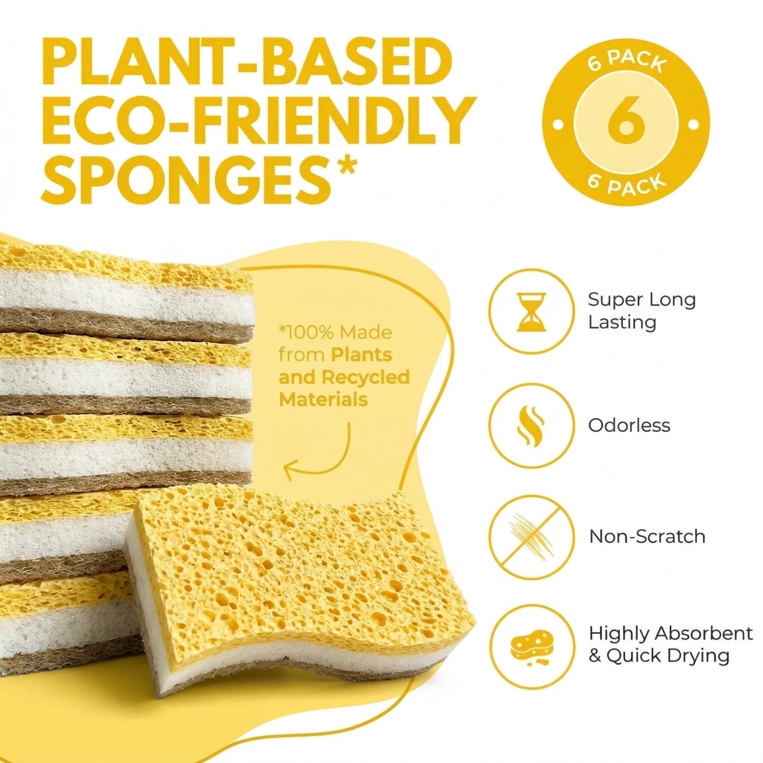 6Pcs Natural Kitchen Sponges